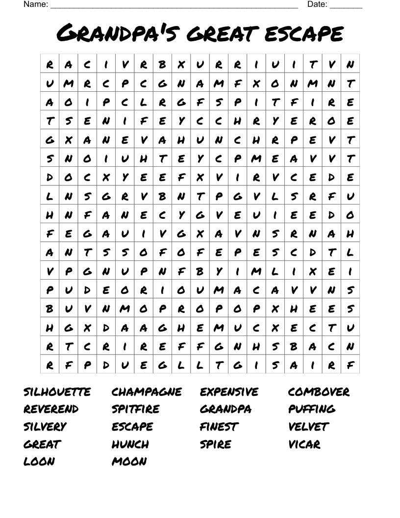 Grandpa's great escape Word Search