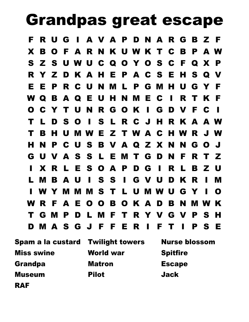 Grandpas great escape Word Search