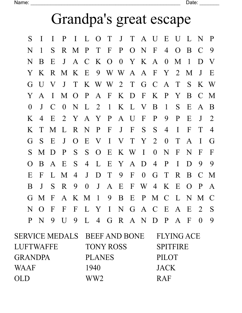 Grandpa's great escape  Word Search