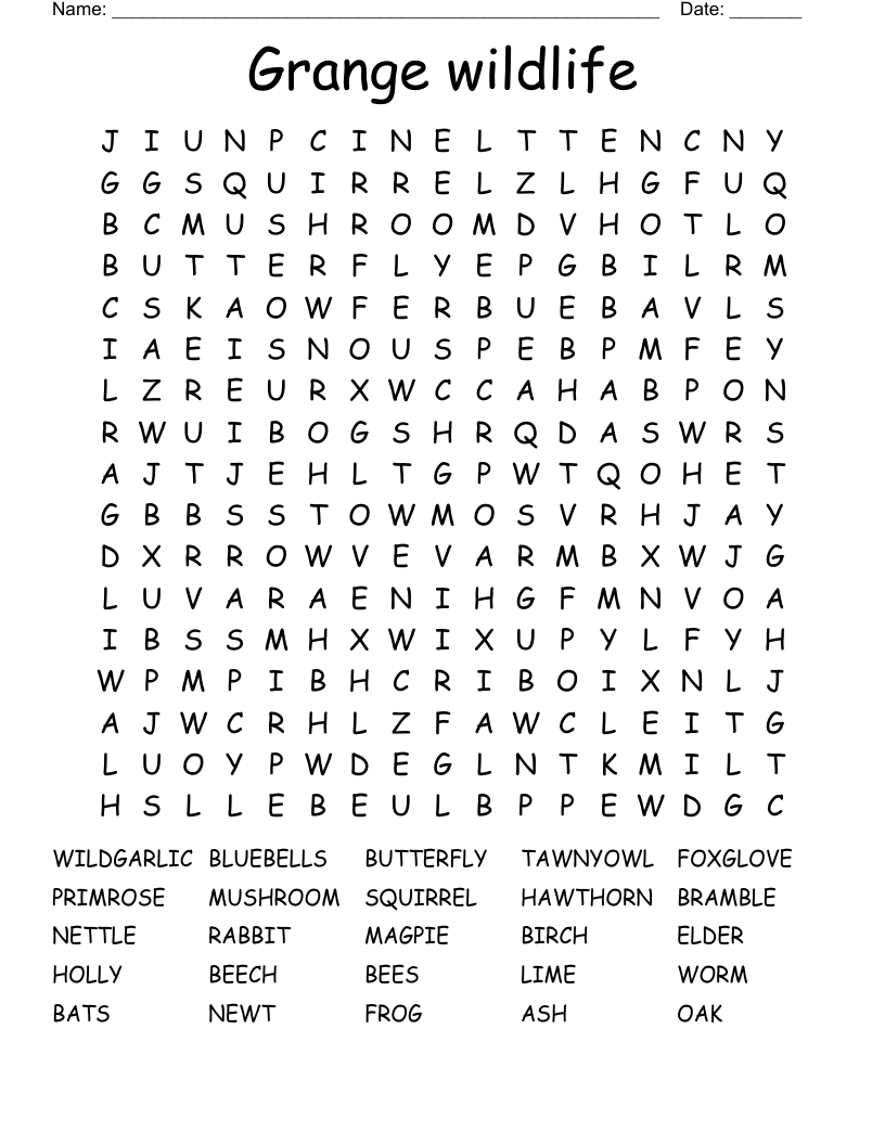 Grange wildlife Word Search