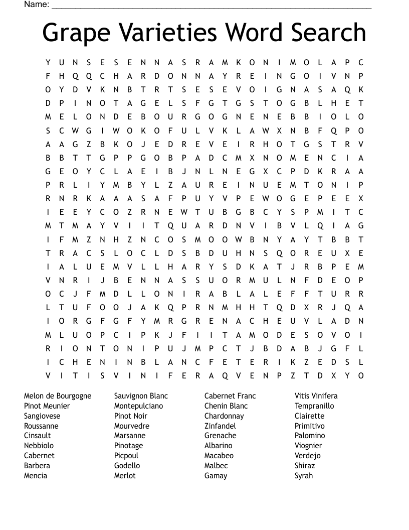 Grape Varieties Word Search