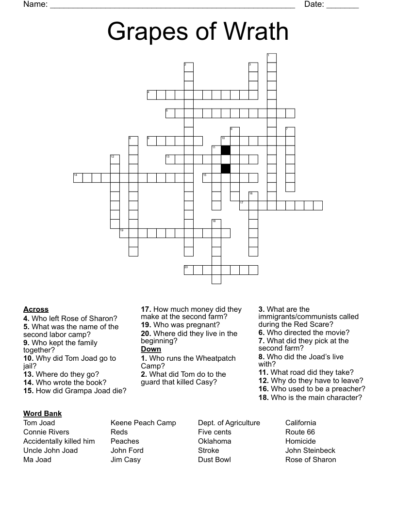 Grapes of Wrath Crossword
