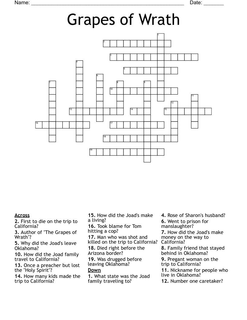 Grapes of Wrath Crossword