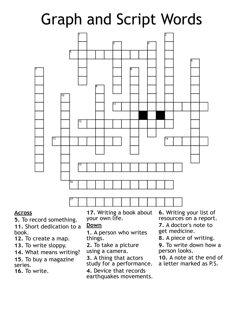 Graph and Script Words Crossword