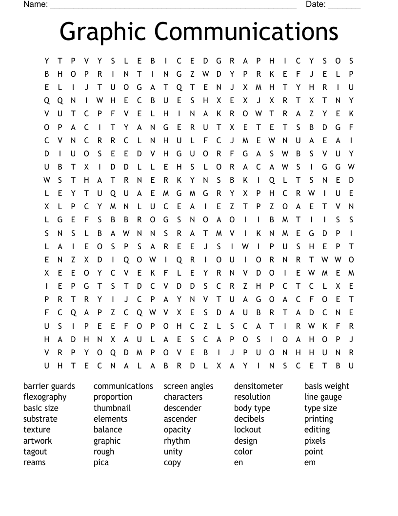 Graphic Communications Word Search
