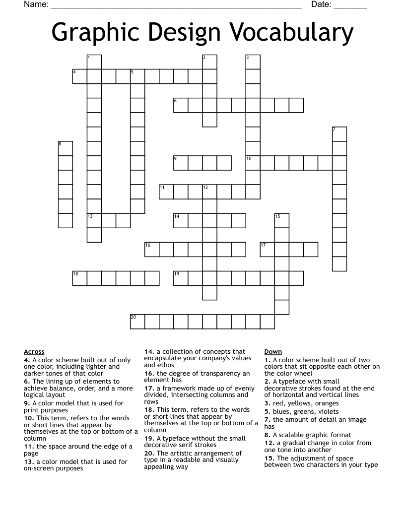 Graphic Design Vocabulary Crossword