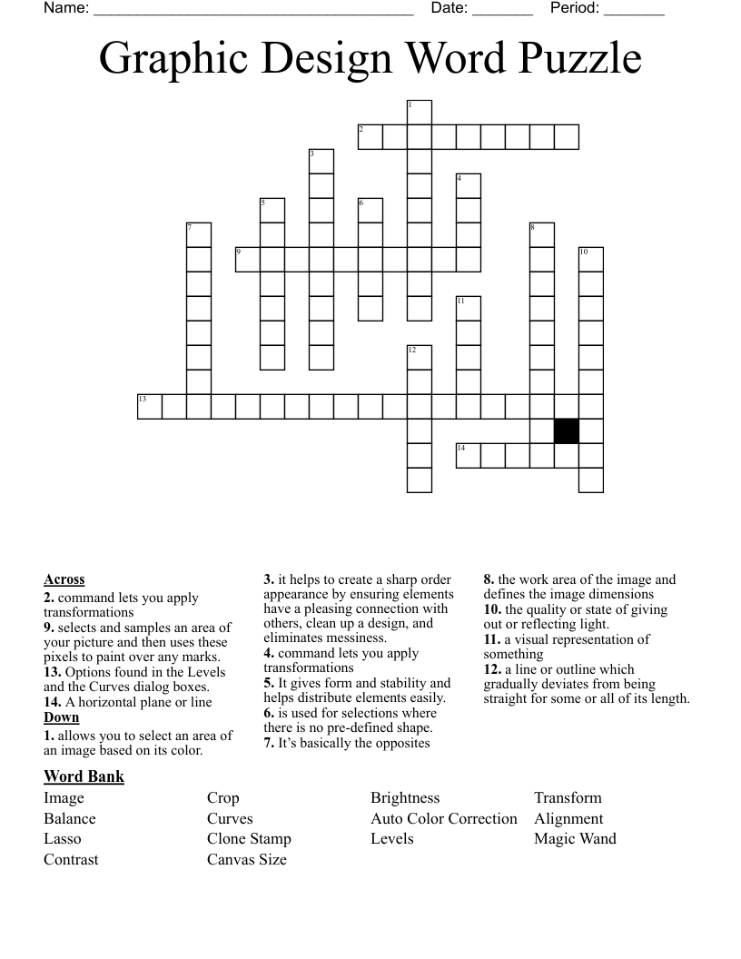 Graphic Design Word Puzzle Crossword