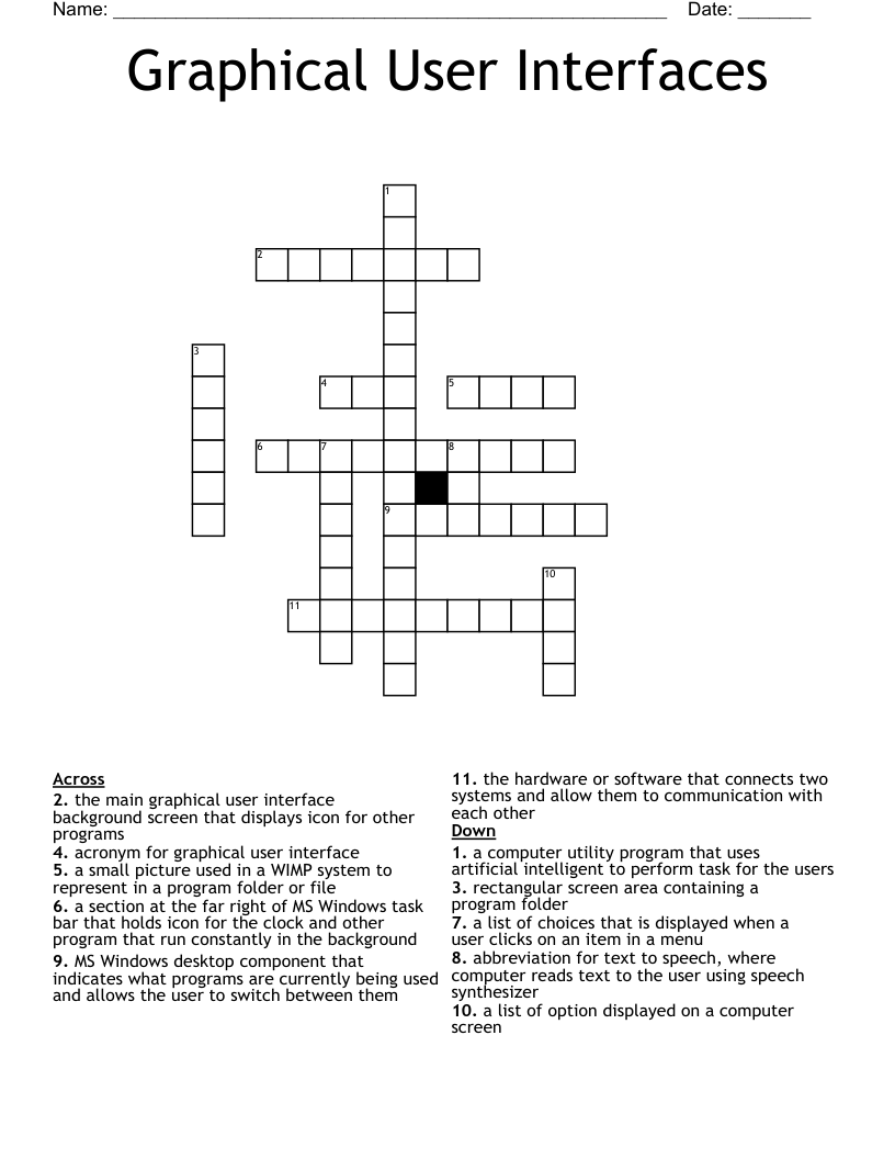 Graphical User Interfaces Crossword