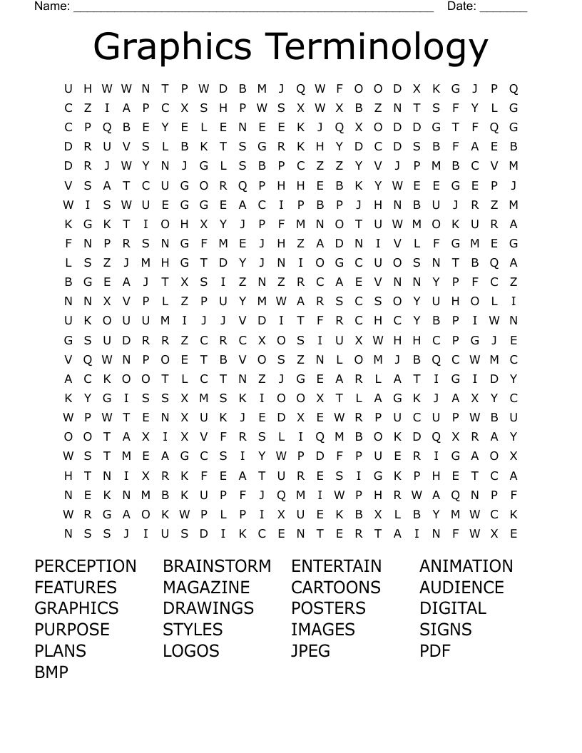 Graphics Terminology Word Search