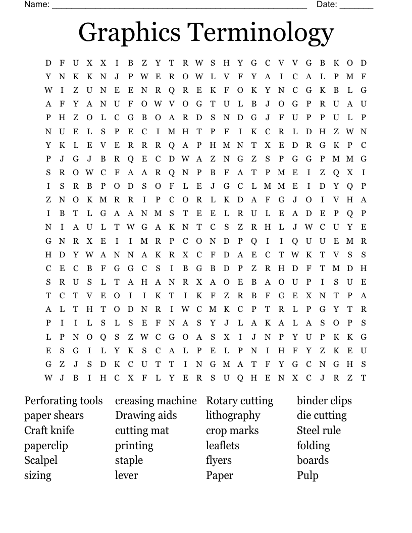 Graphics Terminology Word Search
