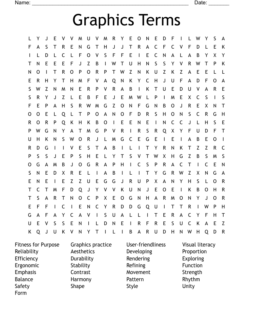 Graphics Terms Word Search