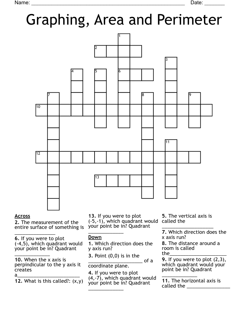 Graphing, Area and Perimeter Crossword