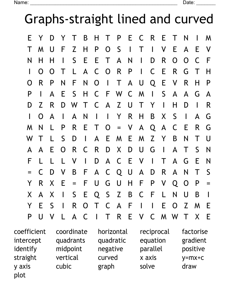 Graphs-straight lined and curved Word Search