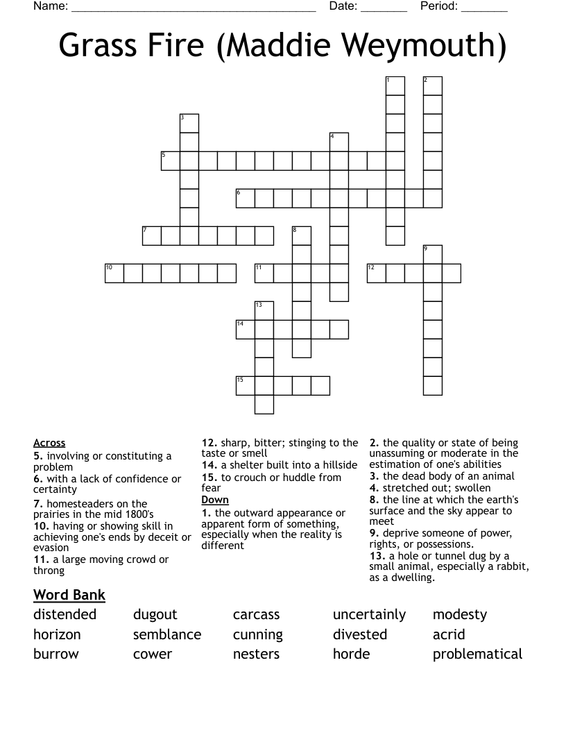 Grass Fire (Maddie Weymouth) Crossword