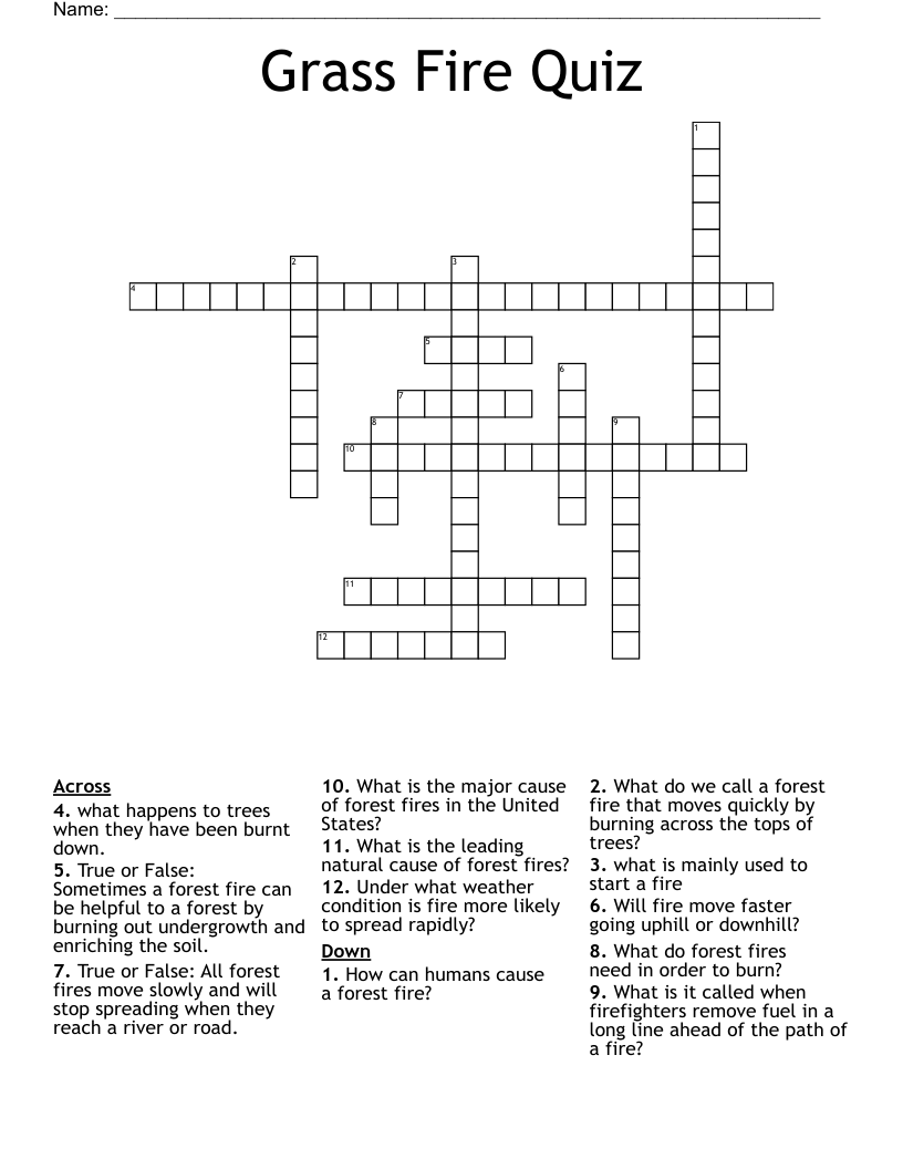 Grass Fire Quiz Crossword