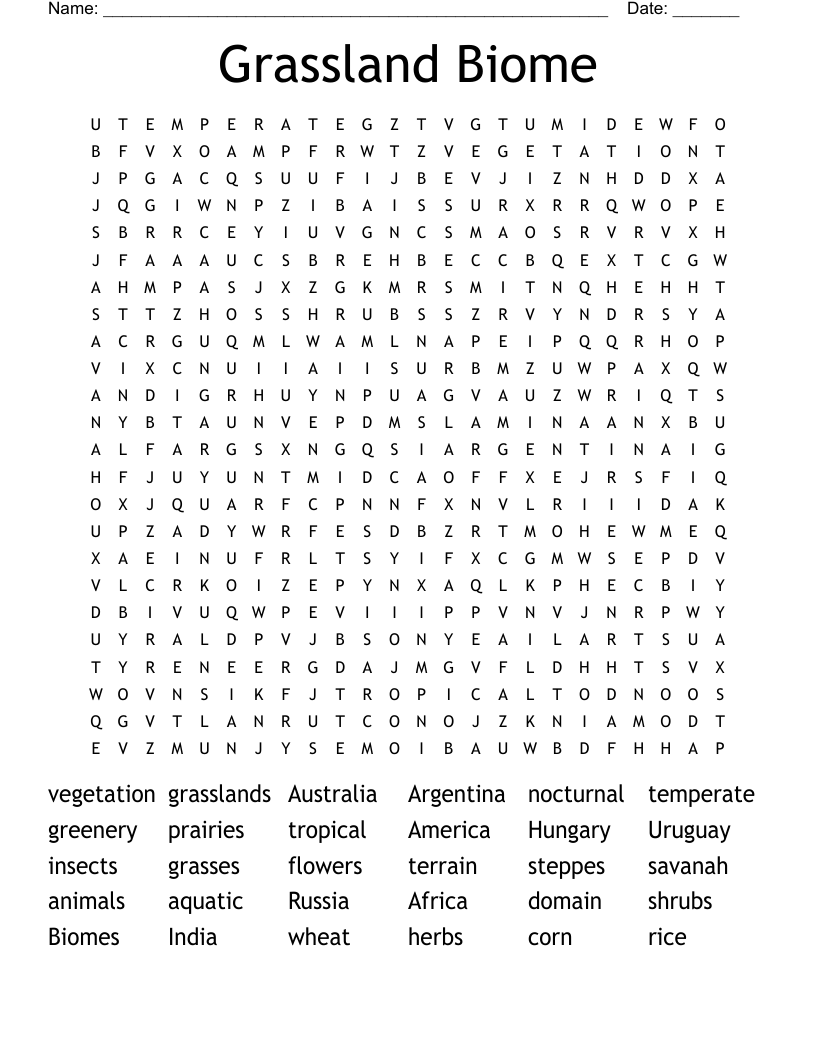 Grassland Biome Word Search