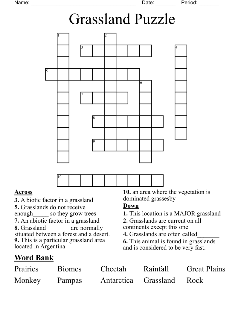 Grassland Puzzle Crossword