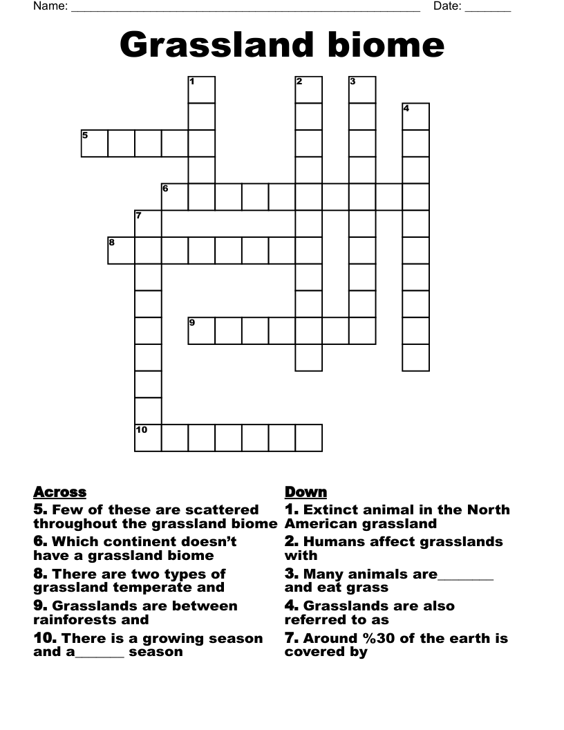 Grassland biome Crossword