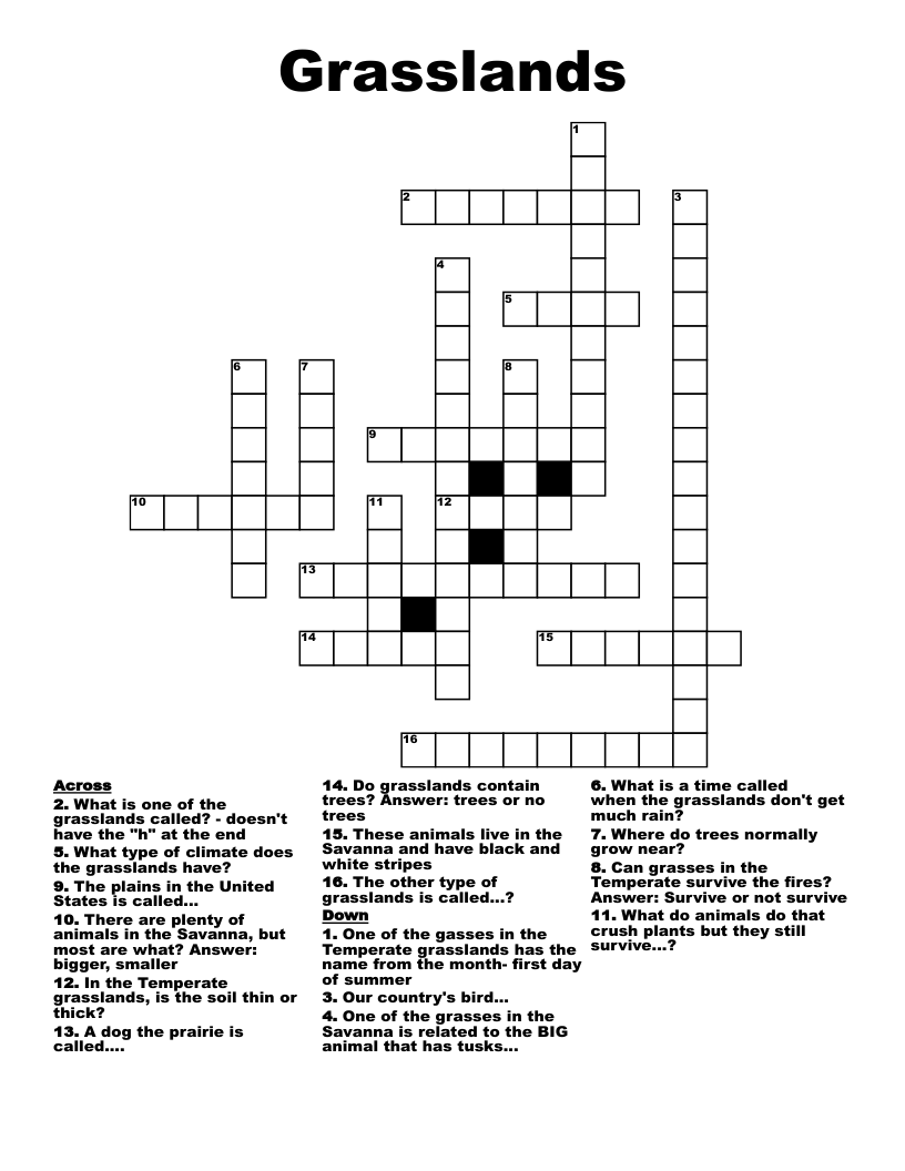 Grasslands Crossword