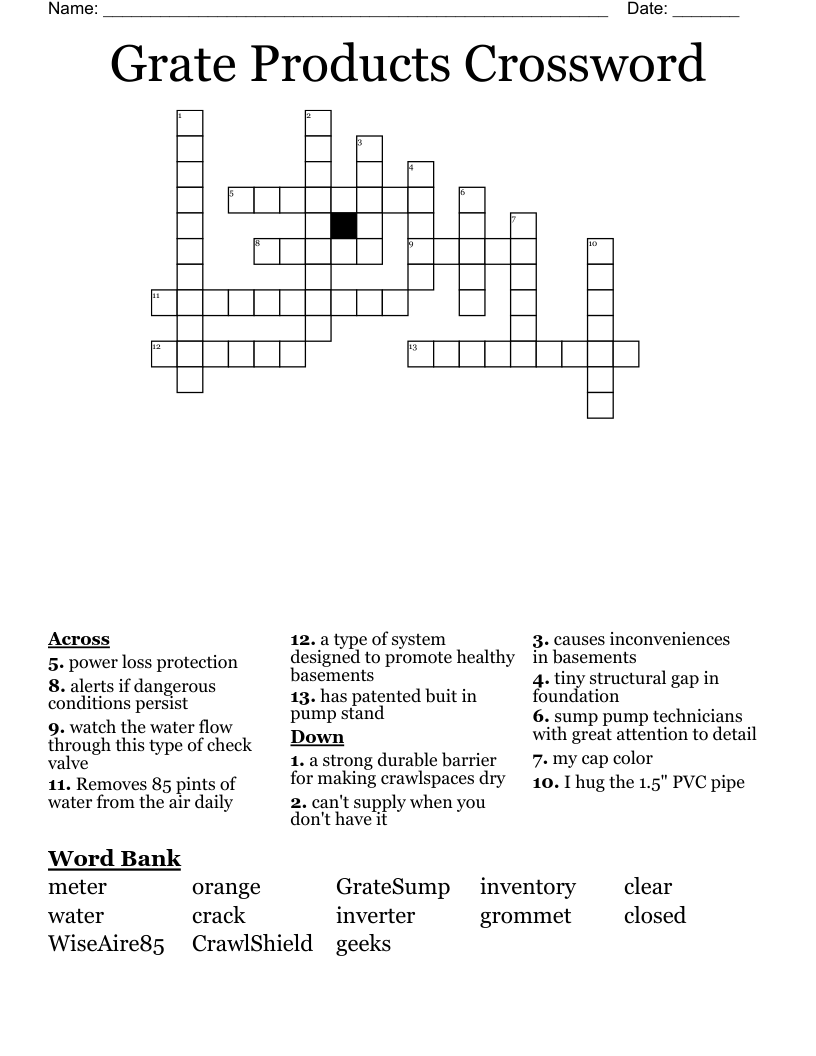 Grate Products Crossword