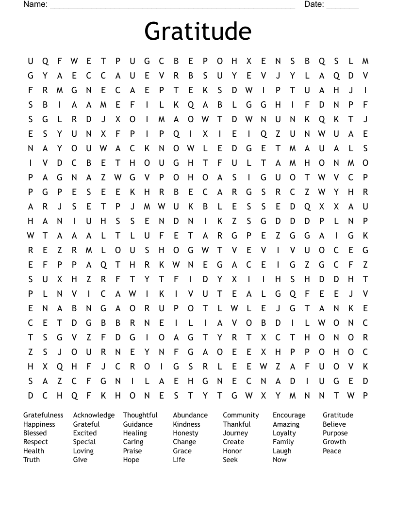 Gratitude  Word Search