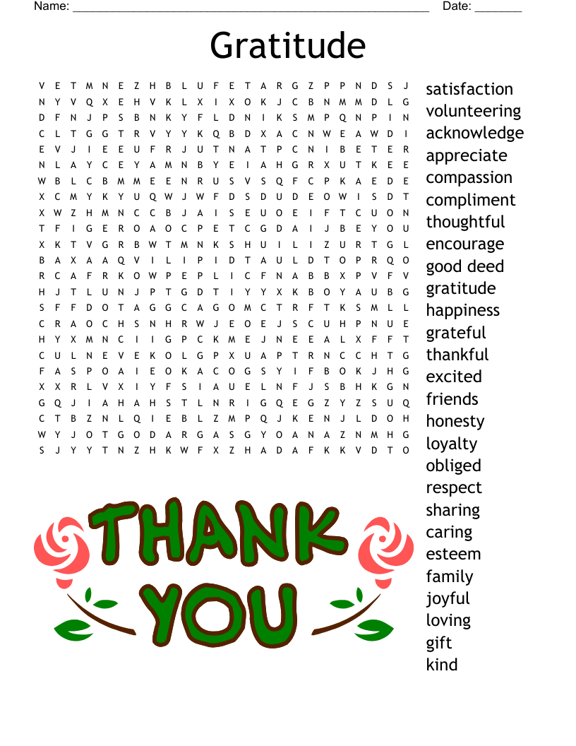Gratitude Word Search