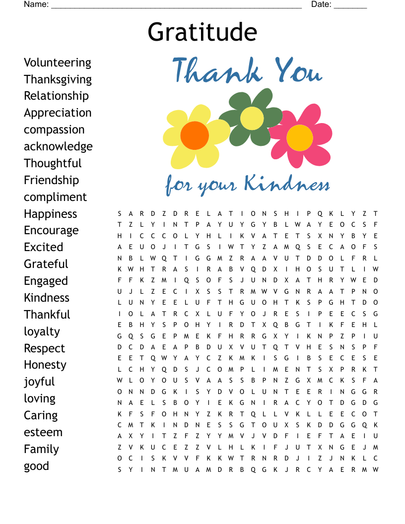 Gratitude Word Search