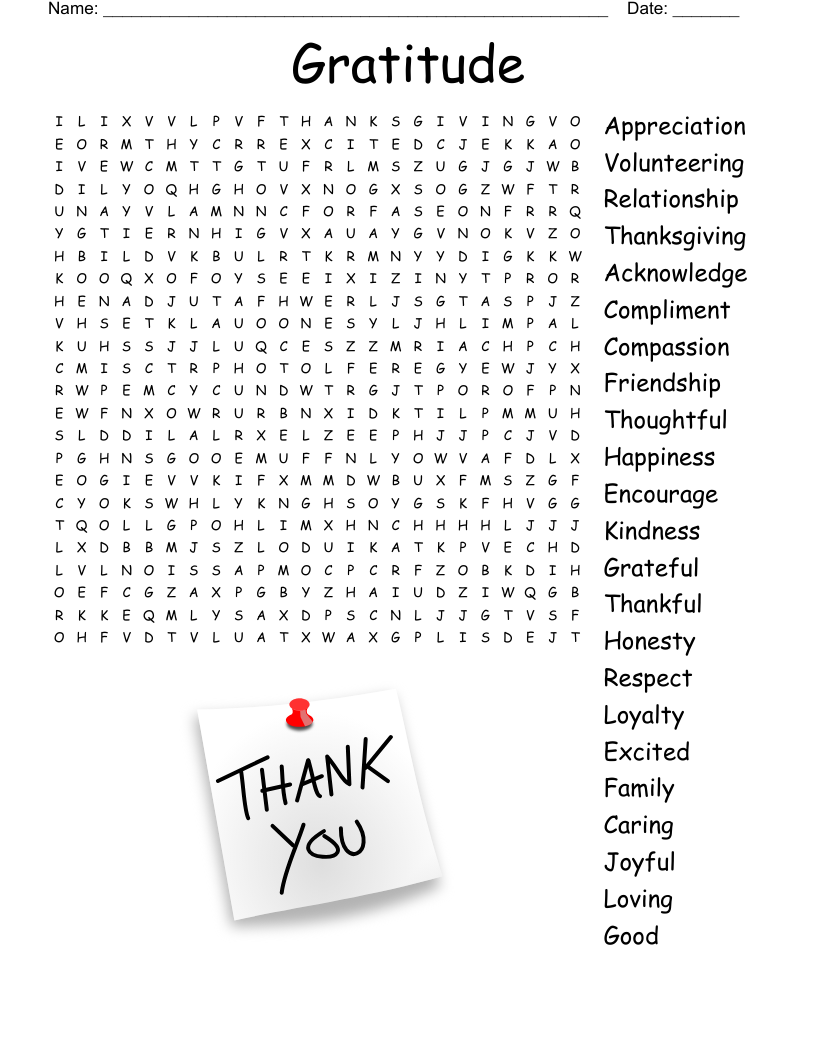 Gratitude Word Search