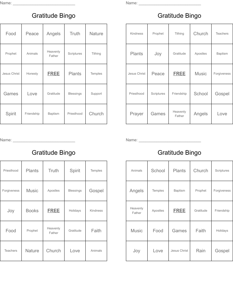 Gratitude Bingo