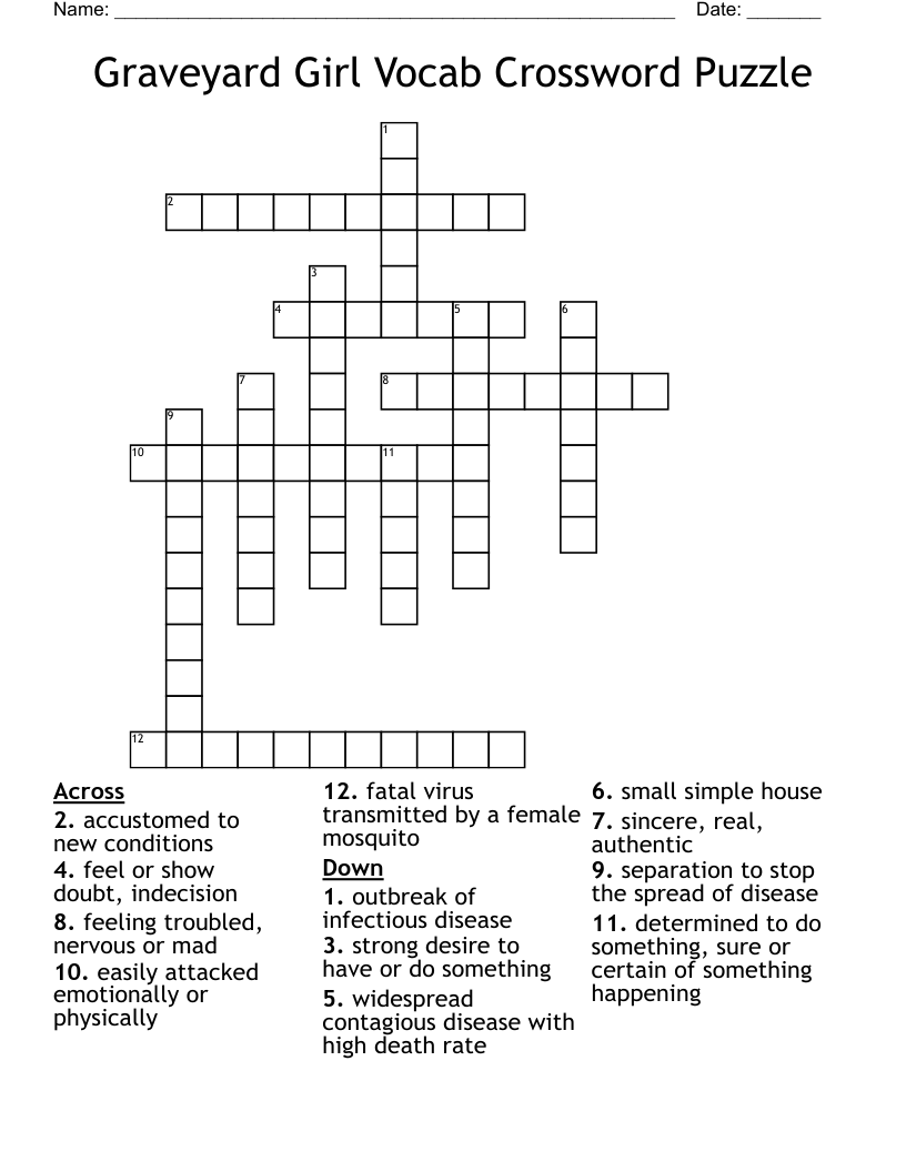 Graveyard Girl Vocab Crossword Puzzle