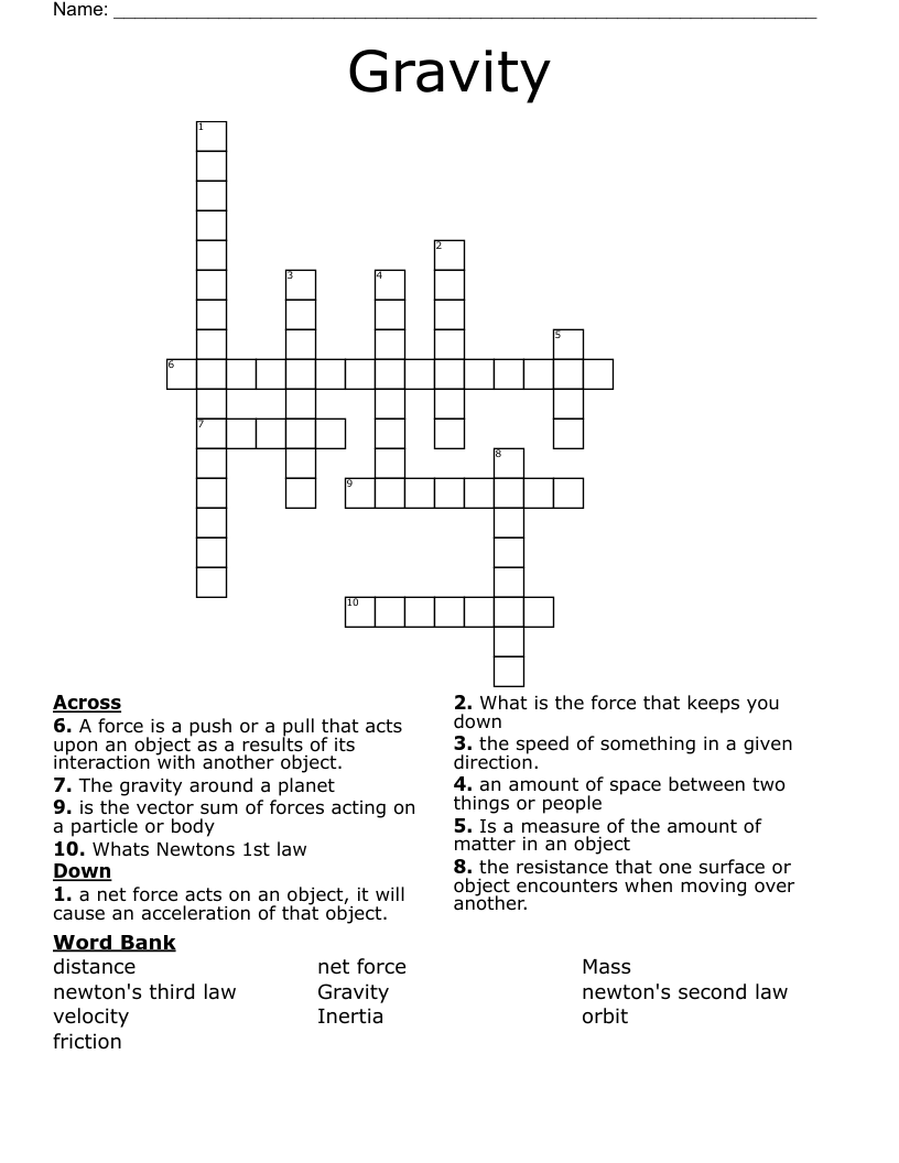 Gravity Crossword