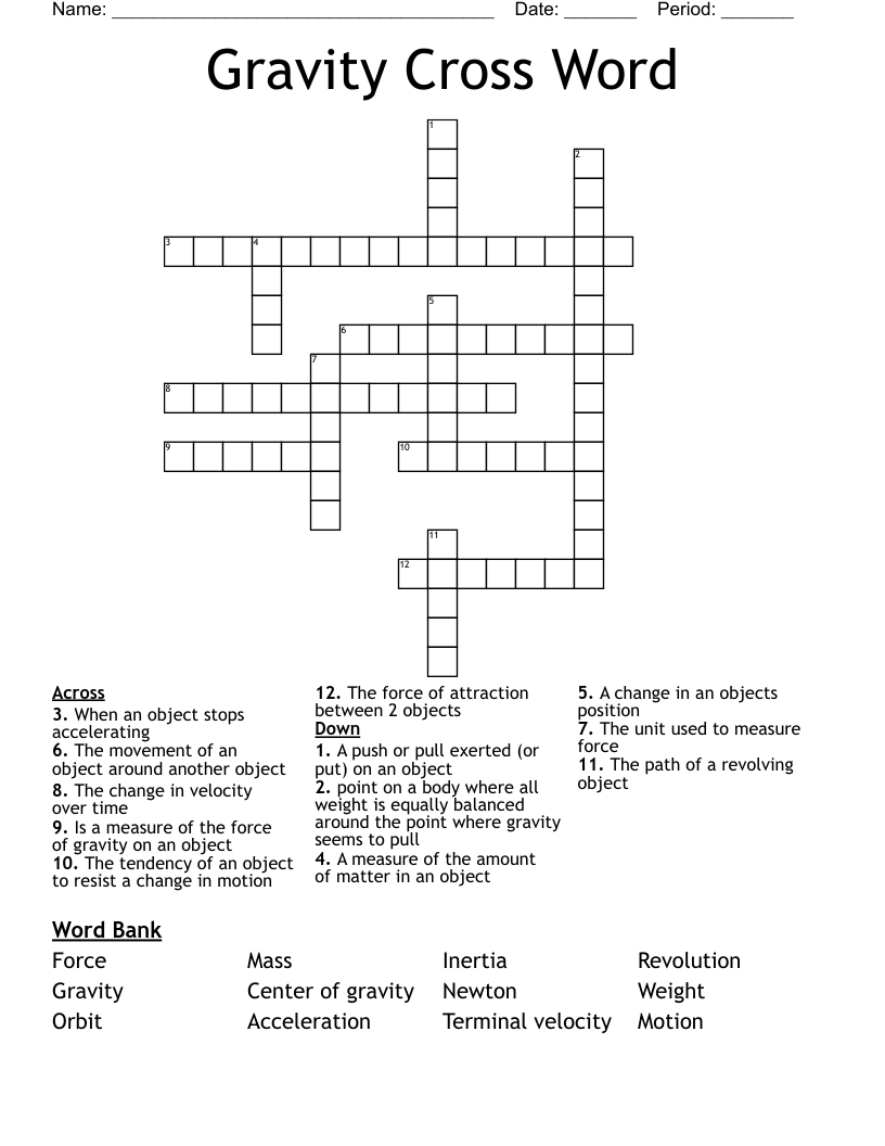 Gravity Cross Word 