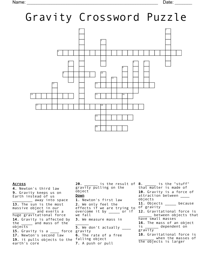Gravity Crossword Puzzle 