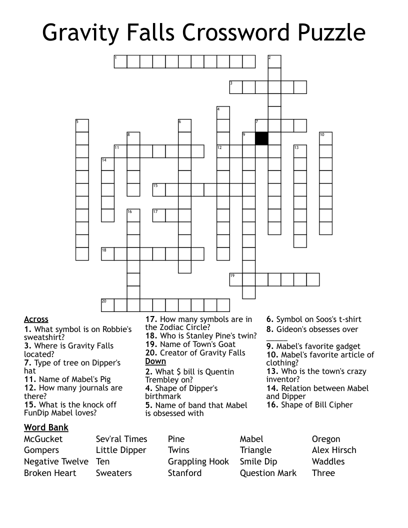 Gravity Falls Crossword Puzzle