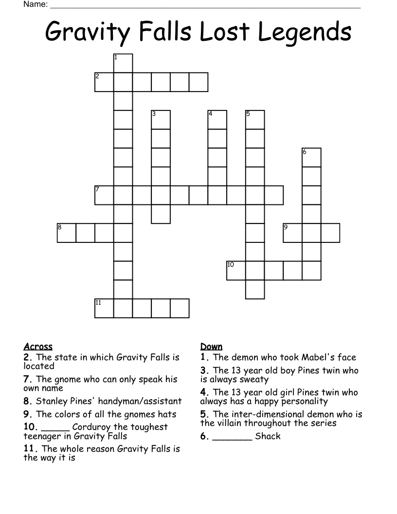 Gravity Falls Lost Legends Crossword
