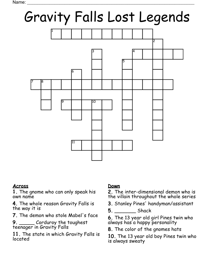 Gravity Falls Lost Legends Crossword