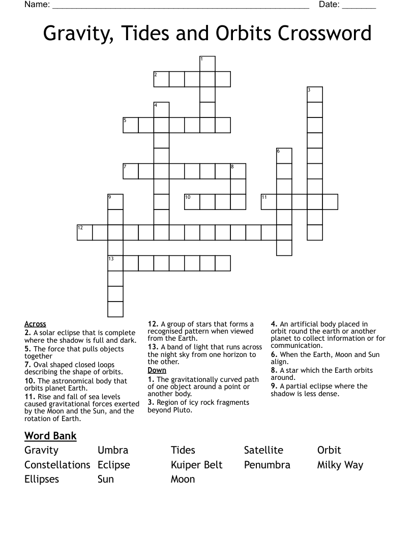 Gravity, Tides and Orbits Crossword