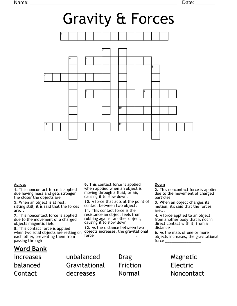 Gravity & Forces Crossword