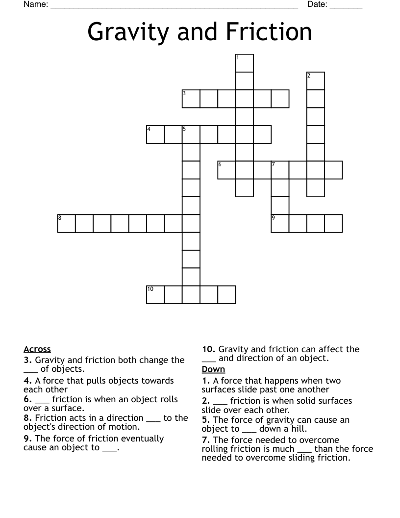 Gravity and Friction Crossword