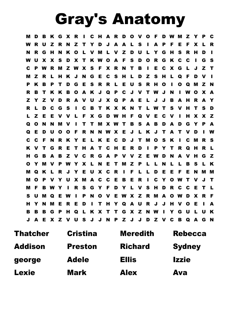 Gray's Anatomy Word Search