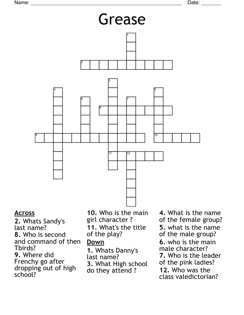 Grease Crossword