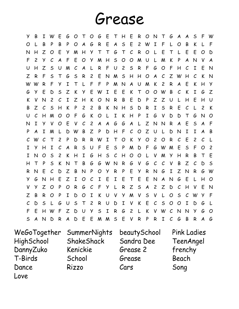 Grease Word Search