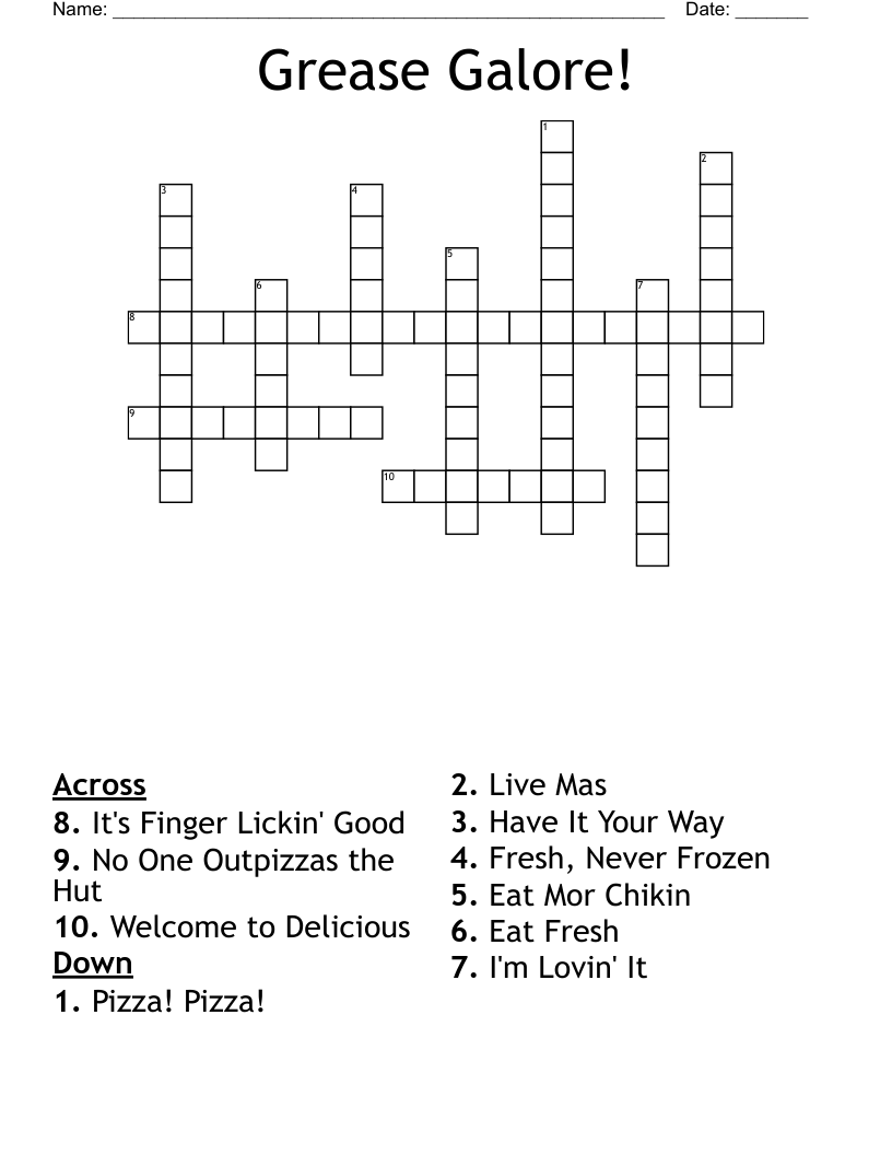 Grease Galore! Crossword