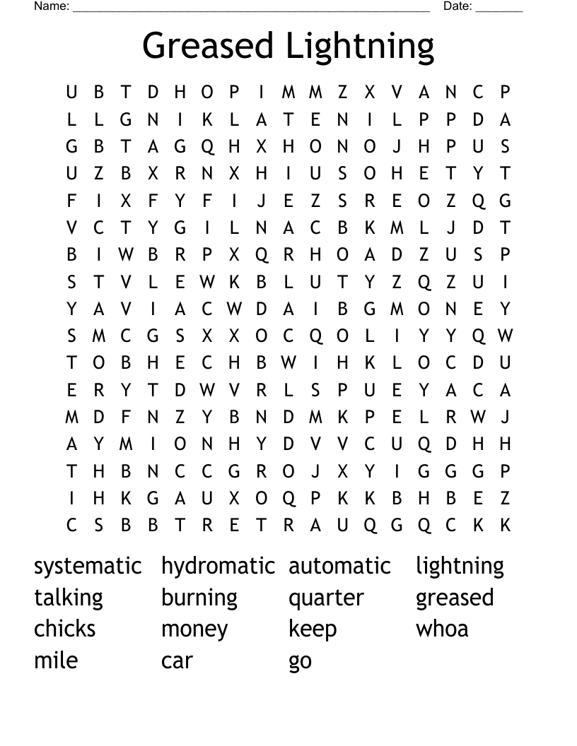 Greased Lightning  Word Search