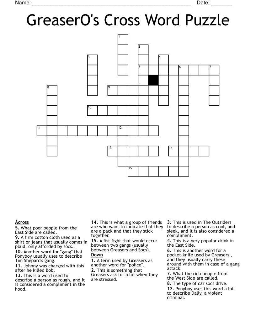 GreaserO's Cross Word Puzzle