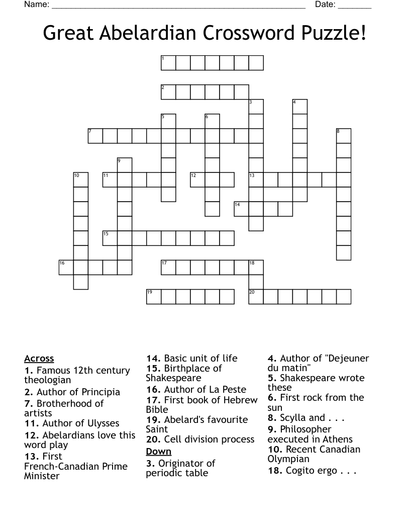 Great Abelardian Crossword Puzzle!