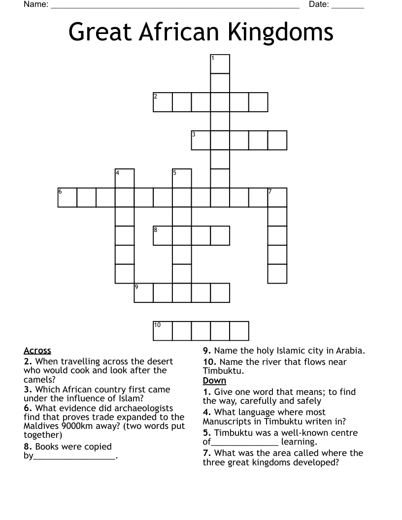 Great African Kingdoms Crossword