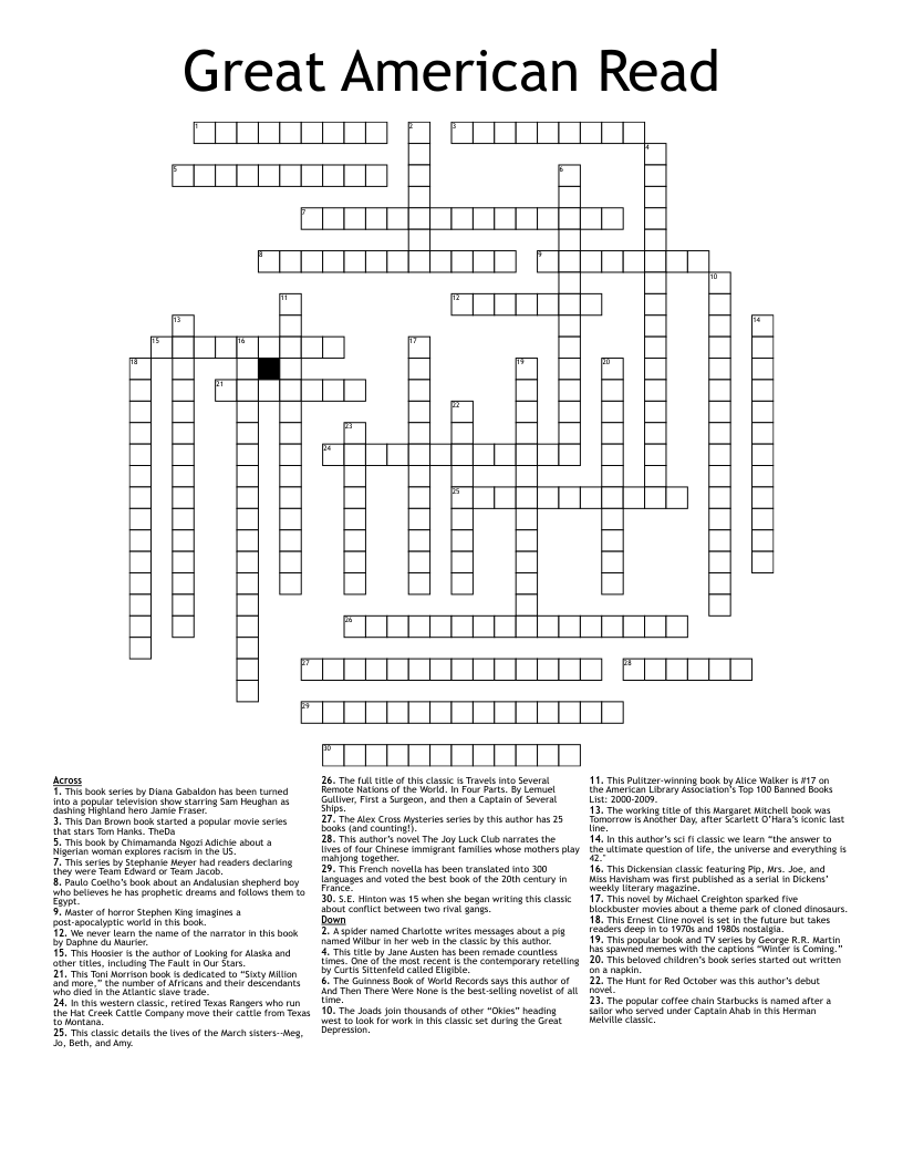 Great American Read Crossword