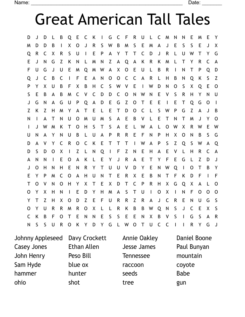 Great American Tall Tales Word Search