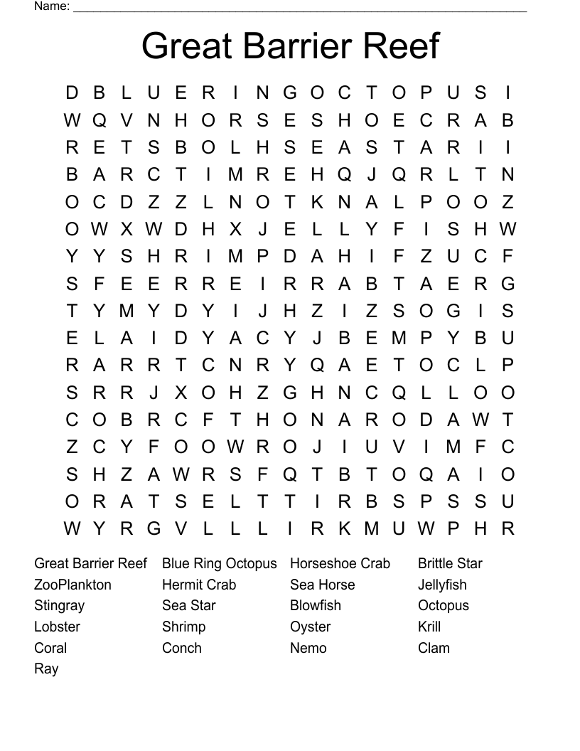 Great Barrier Reef Word Search